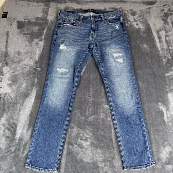 Hollister Epic Flex Jeans Mens Sz 30x30 Skinny Distressed Blue Denim Y2K Preppy - Picture 1 of 11